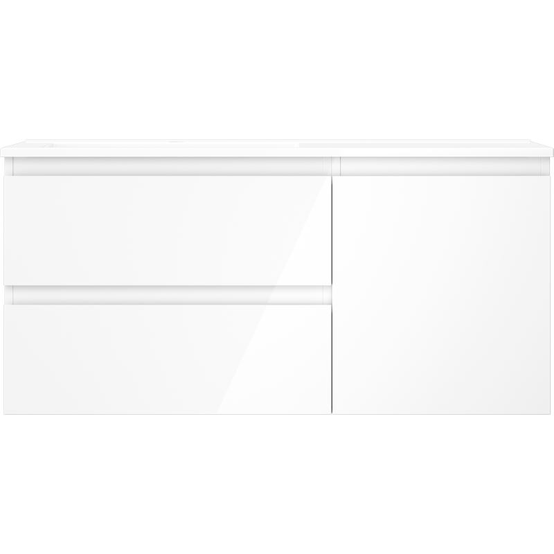 Mexen Orio bathroom cabinet 100 cm with left Otis sink, 2S, 1D, white gloss - 91A13-10047-3-BBFFF00-W18L00