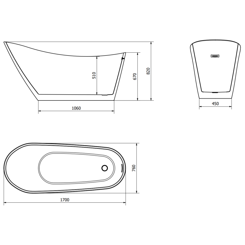 Mexen Oviedo freestanding bathtub 170 x 76 cm, white - 51561707600