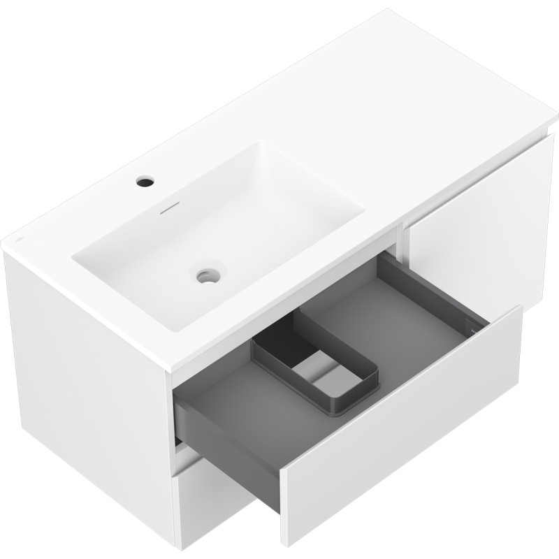 Mexen Orio 100 cm bathroom cabinet with Otis left sink, 2S, 1D, white matte - 91A13-10047-3-BBFFF01-W18L01