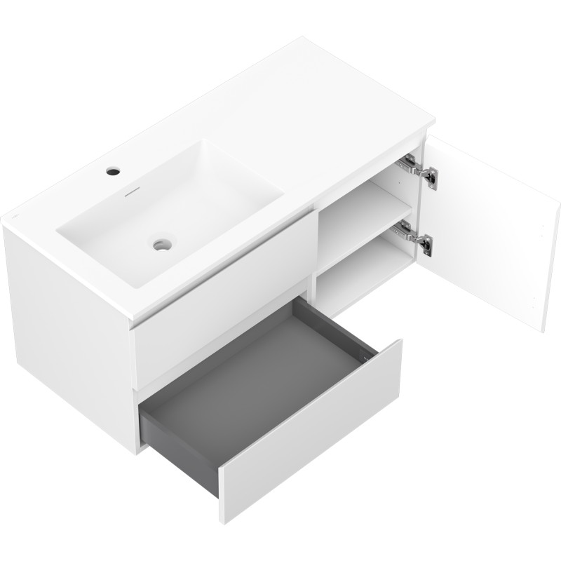 Mexen Orio 100 cm bathroom cabinet with Otis left sink, 2S, 1D, white matte - 91A13-10047-3-BBFFF01-W18L01