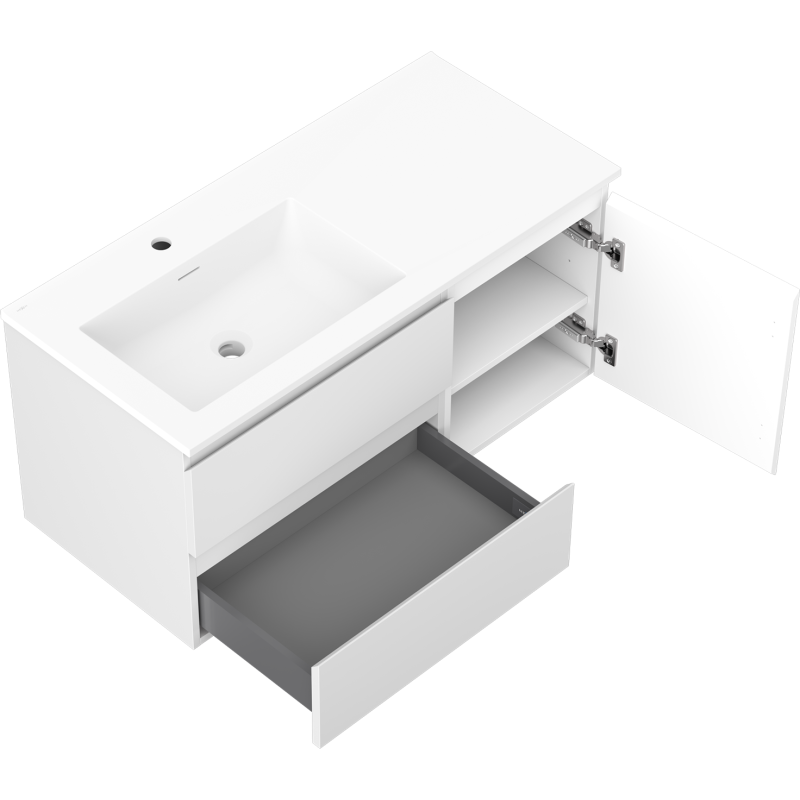 Mexen Orio bathroom cabinet 100 cm with Otis left sink, 2S, 1D, white matte - 91A13-10047-3-BBFFF01-W18L01