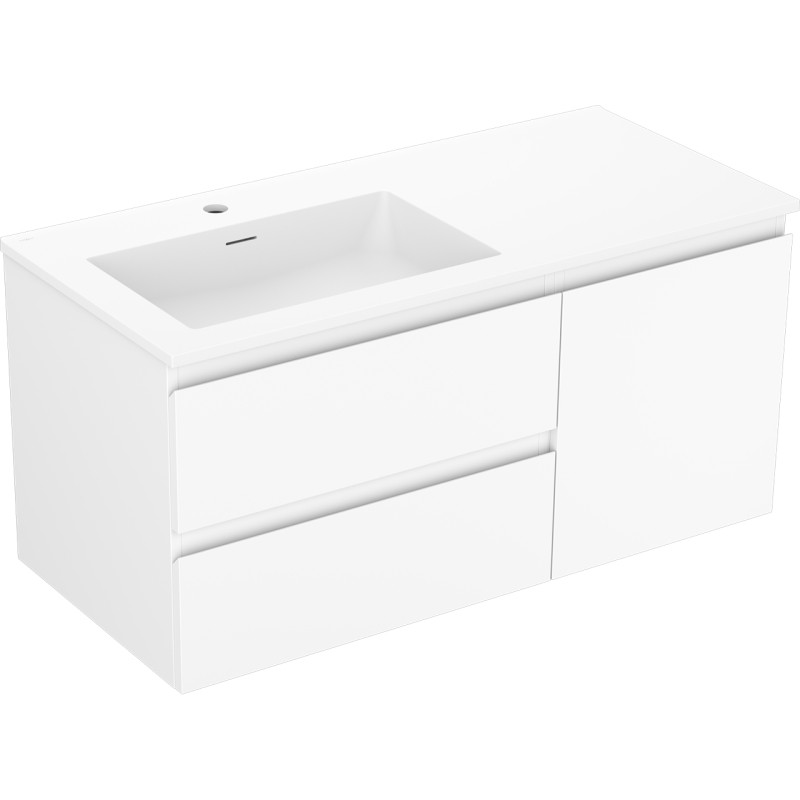 Mexen Orio 100 cm bathroom cabinet with Otis left sink, 2S, 1D, white matte - 91A13-10047-3-BBFFF01-W18L01