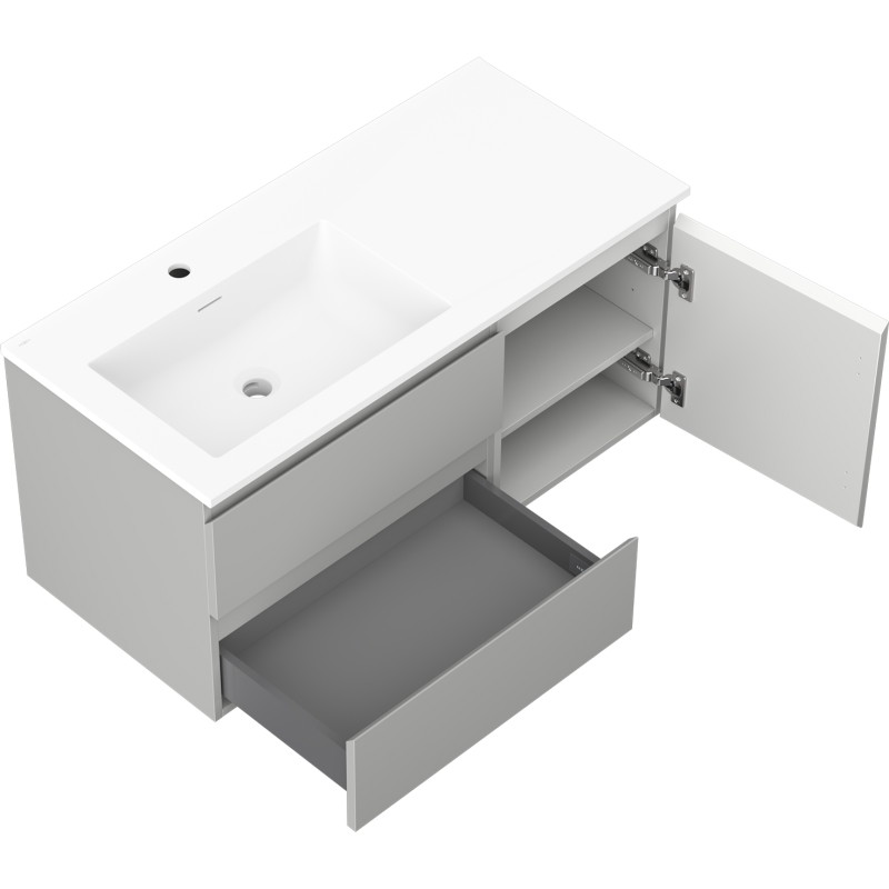 Mexen Orio 100 cm Bathroom Cabinet with Left Otis Sink, 2S, 1D, Gray Matte/White Matte - 91A13-10047-3-BBFFF62-W18L01