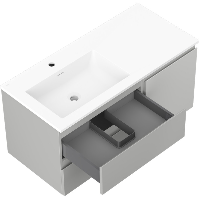 Mexen Orio 100 cm Bathroom Cabinet with Left Otis Sink, 2S, 1D, Gray Matte/White Matte - 91A13-10047-3-BBFFF62-W18L01