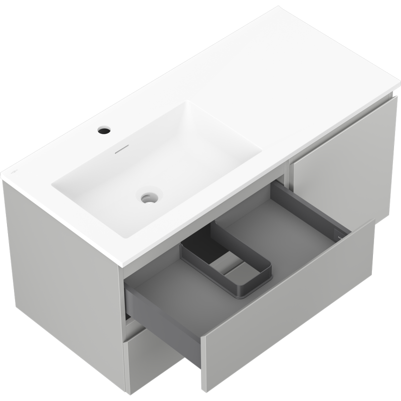 Mexen Orio bathroom cabinet 100 cm with Otis left sink, 2S, 1D, gray matte/white matte - 91A13-10047-3-BBFFF62-W18L01