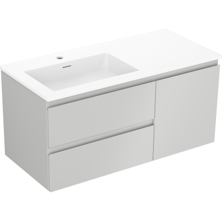 Mexen Orio bathroom cabinet 100 cm with Otis left sink, 2S, 1D, gray matte/white matte - 91A13-10047-3-BBFFF62-W18L01