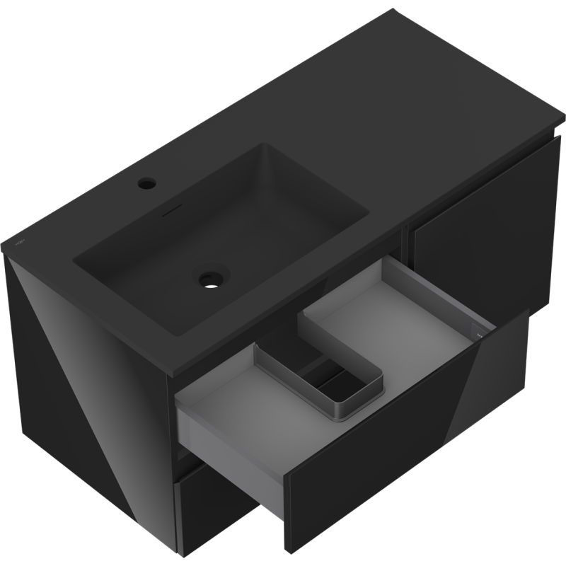 Mexen Orio bathroom cabinet 100 cm with washbasin Otis left, 2S, 1D, black gloss/black matte - 91A13-10047-3-BBFFF70-W18L71