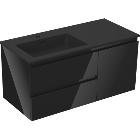 Mexen Orio bathroom cabinet 100 cm with washbasin Otis left, 2S, 1D, black gloss/black matte - 91A13-10047-3-BBFFF70-W18L71