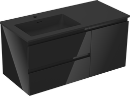 Mexen Orio bathroom cabinet 100 cm with Otis left sink, 2S, 1D, black gloss/black matte - 91A13-10047-3-BBFFF70-W18L71