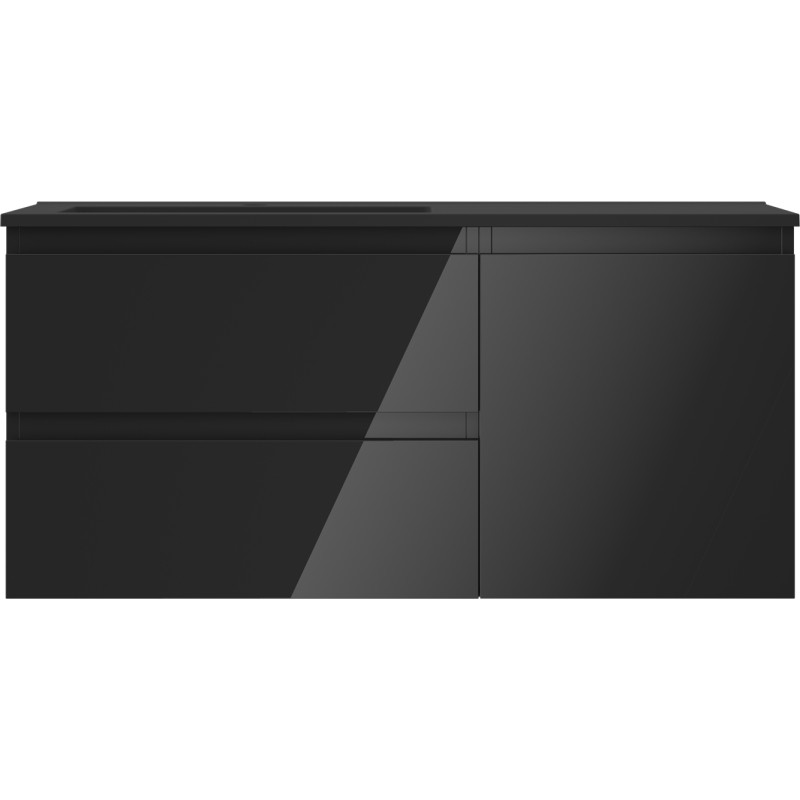 Mexen Orio bathroom cabinet 100 cm with Otis left sink, 2S, 1D, black gloss/black matte - 91A13-10047-3-BBFFF70-W18L71