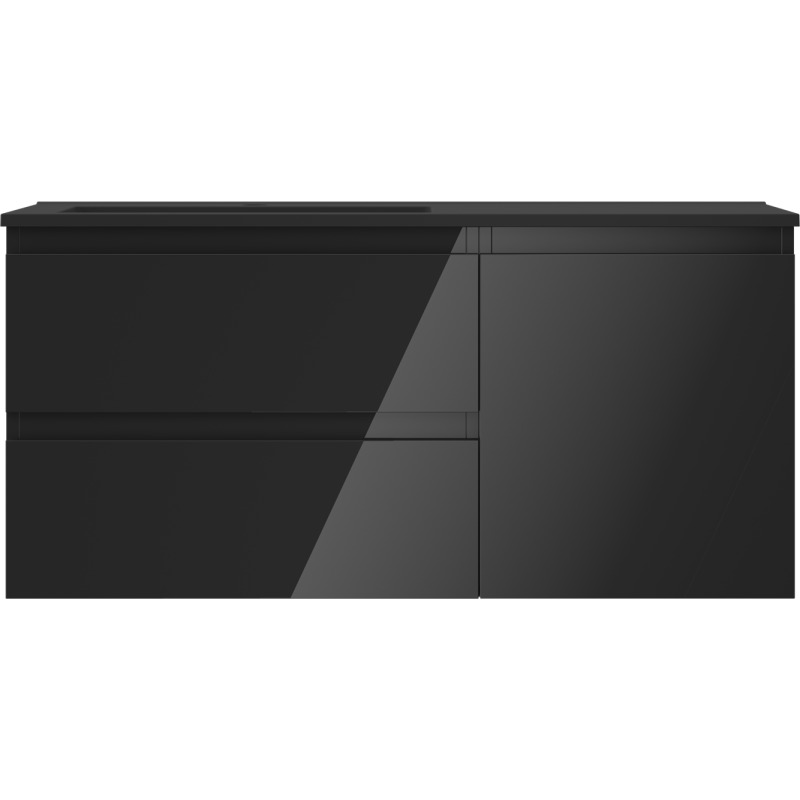 Mexen Orio bathroom cabinet 100 cm with washbasin Otis left, 2S, 1D, black gloss/black matte - 91A13-10047-3-BBFFF70-W18L71