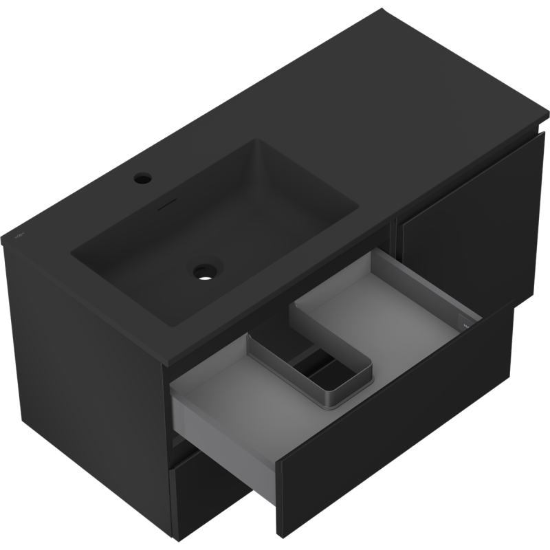 Mexen Orio bathroom cabinet 100 cm with Otis left sink, 2S, 1D, black matte - 91A13-10047-3-BBFFF71-W18L71