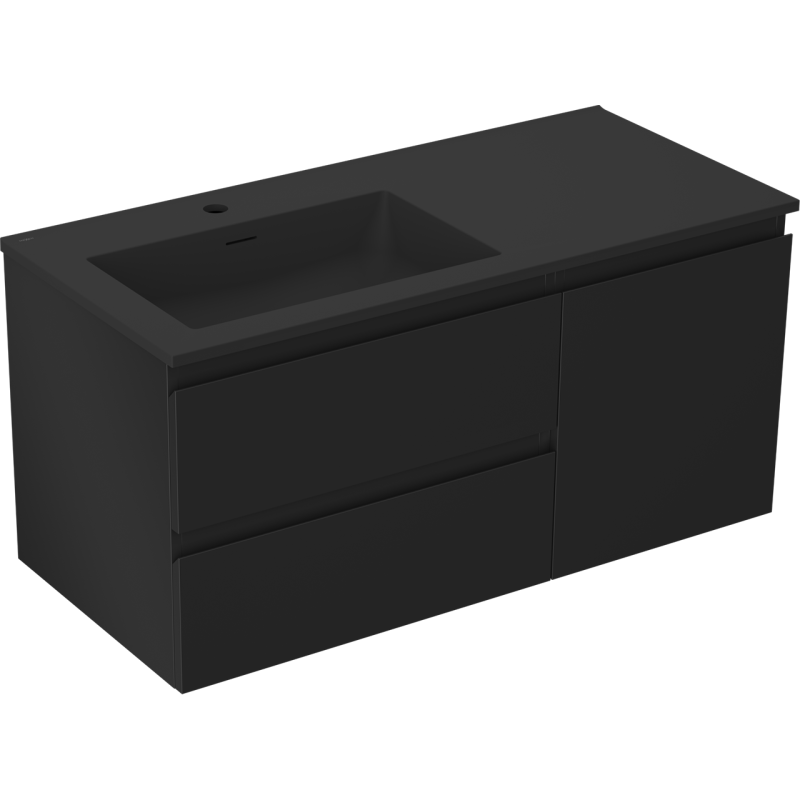 Mexen Orio bathroom cabinet 100 cm with Otis left sink, 2S, 1D, black matte - 91A13-10047-3-BBFFF71-W18L71