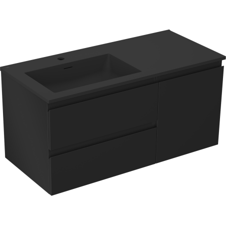 Mexen Orio 100 cm bathroom cabinet with left Otis sink, 2S, 1D, matte black - 91A13-10047-3-BBFFF71-W18L71