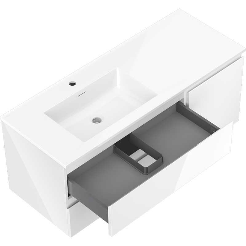 Mexen Orio 120 cm bathroom cabinet with Otis left sink, 2S, 1D, white gloss - 91A13-12047-3-BBFFF00-W18L00