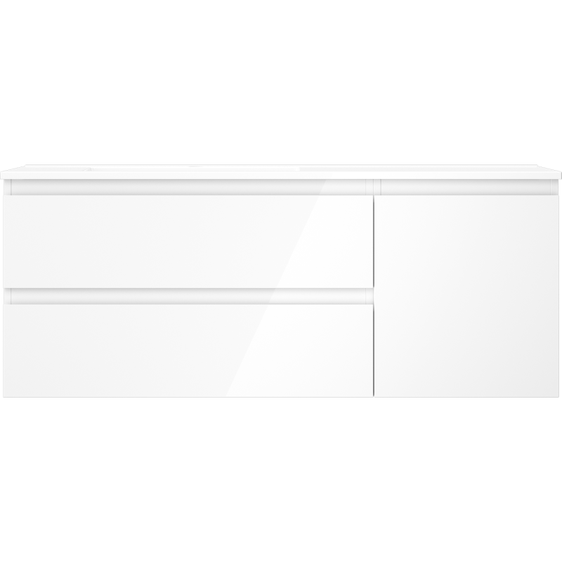 Mexen Orio bathroom cabinet 120 cm with left Otis sink, 2S, 1D, white gloss - 91A13-12047-3-BBFFF00-W18L00