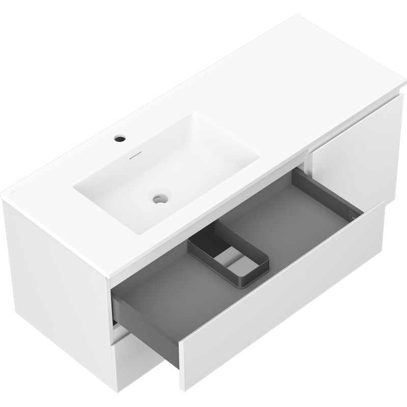 Mexen Orio 120 cm bathroom cabinet with left Otis sink, 2S, 1D, matte white - 91A13-12047-3-BBFFF01-W18L01