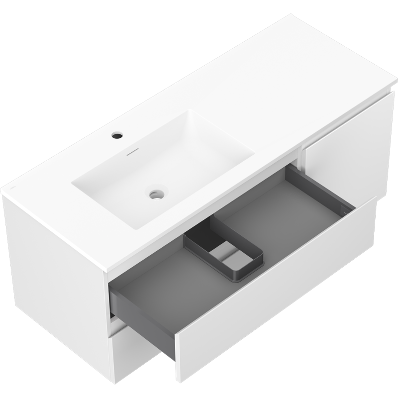 Mexen Orio bathroom cabinet 120 cm with Otis left sink, 2S, 1D, white matte - 91A13-12047-3-BBFFF01-W18L01