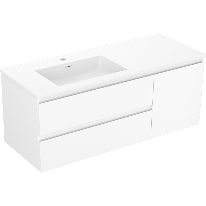 Mexen Orio 120 cm bathroom cabinet with left Otis sink, 2S, 1D, matte white - 91A13-12047-3-BBFFF01-W18L01