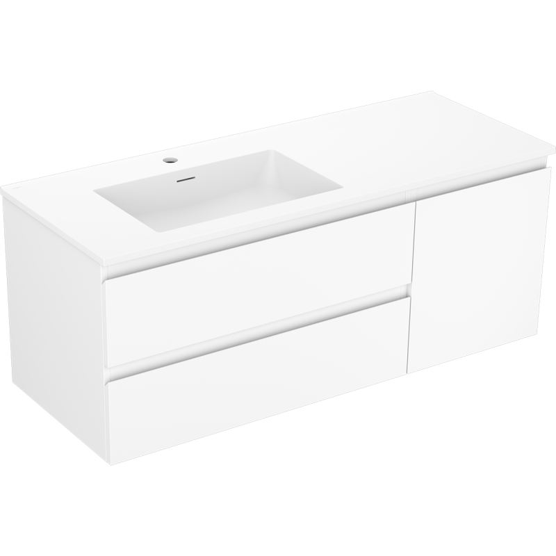 Mexen Orio bathroom cabinet 120 cm with Otis left sink, 2S, 1D, white matte - 91A13-12047-3-BBFFF01-W18L01