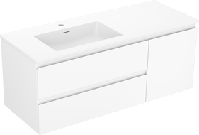 Mexen Orio 120 cm bathroom cabinet with left Otis sink, 2S, 1D, matte white - 91A13-12047-3-BBFFF01-W18L01