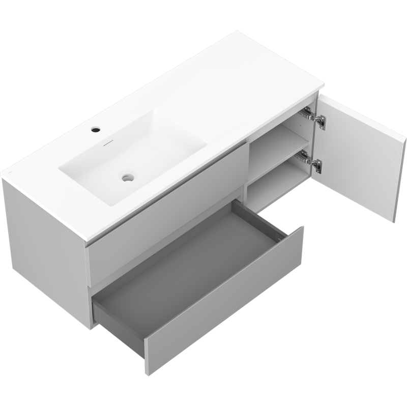 Mexen Orio bathroom cabinet 120 cm with Otis left sink, 2S, 1D, gray matte/white matte - 91A13-12047-3-BBFFF62-W18L01