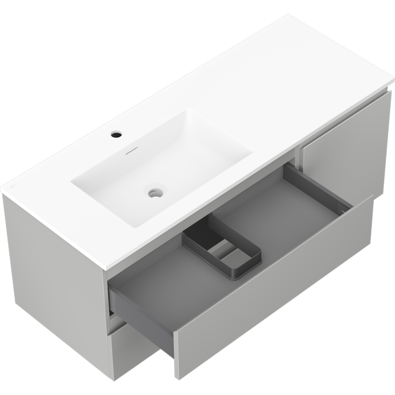 Mexen Orio bathroom cabinet 120 cm with Otis left sink, 2S, 1D, gray matte/white matte - 91A13-12047-3-BBFFF62-W18L01