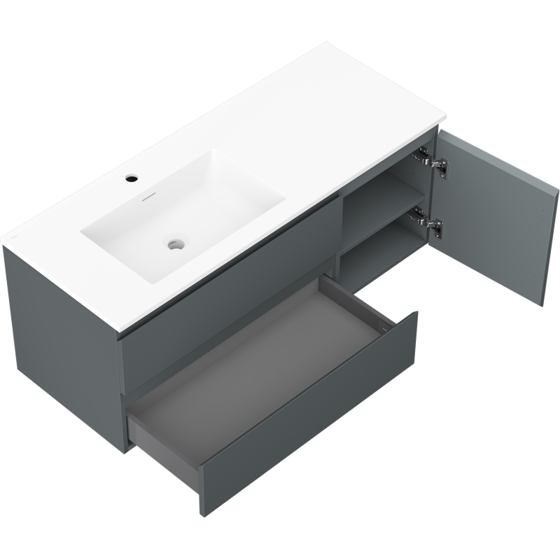 Mexen Orio bathroom cabinet 120 cm with left Otis sink, 2S, 1D, matte graphite/white matte - 91A13-12047-3-BBFFF66-W18L01