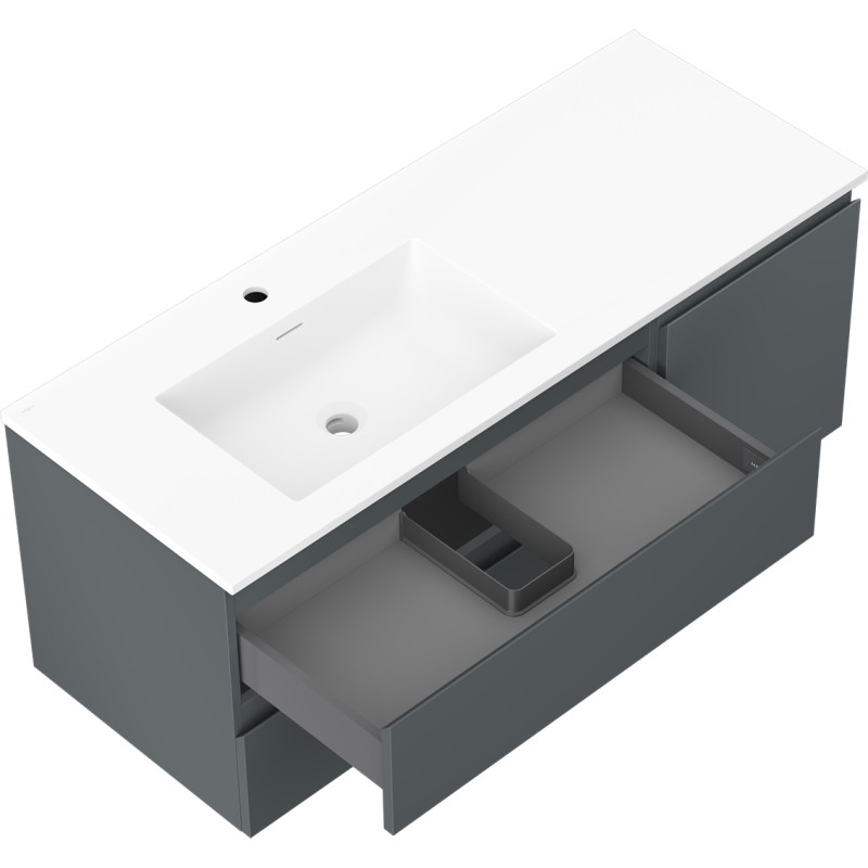 Mexen Orio 120 cm bathroom cabinet with Otis left sink, 2S, 1D, matte graphite/white matte - 91A13-12047-3-BBFFF66-W18L01