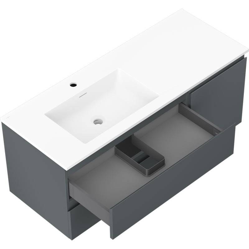 Mexen Orio bathroom cabinet 120 cm with left Otis sink, 2S, 1D, matte graphite/white matte - 91A13-12047-3-BBFFF66-W18L01