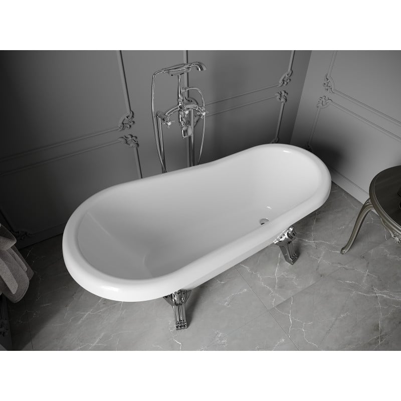 Mexen Retro freestanding bath 150 x 73 cm, white, chrome legs - 53251507300-00