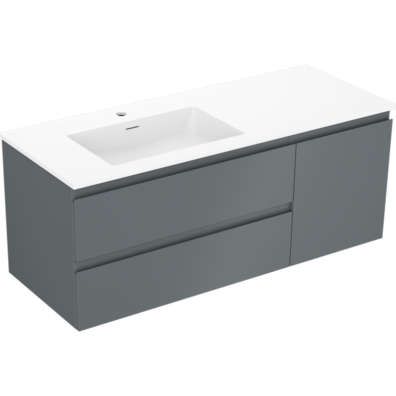 Mexen Orio 120 cm bathroom cabinet with Otis left sink, 2S, 1D, matte graphite/white matte - 91A13-12047-3-BBFFF66-W18L01