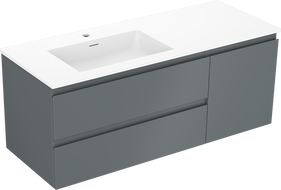 Mexen Orio bathroom cabinet 120 cm with left Otis sink, 2S, 1D, matte graphite/white matte - 91A13-12047-3-BBFFF66-W18L01