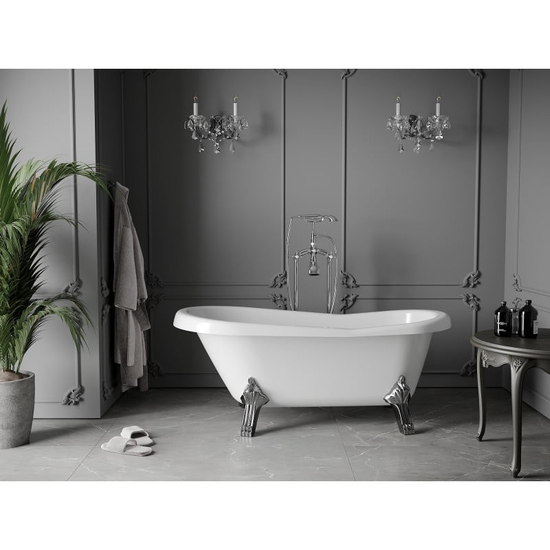 Mexen Retro freestanding bath 150 x 73 cm, white, chrome legs - 53251507300-00