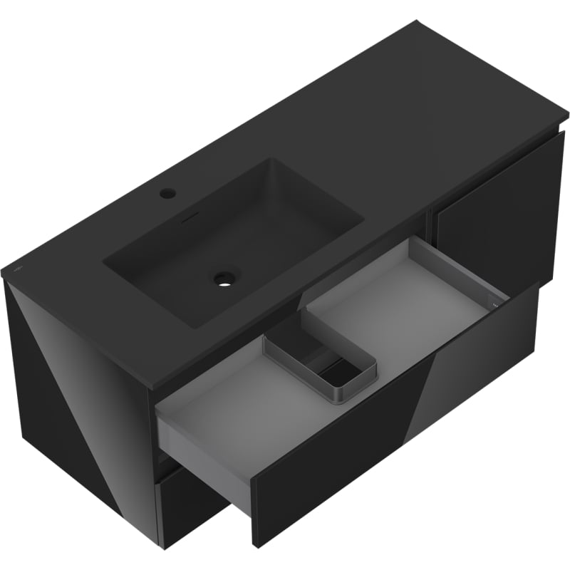 Mexen Orio 120 cm bathroom cabinet with left Otis sink, 2S, 1D, black gloss/black matte - 91A13-12047-3-BBFFF70-W18L71