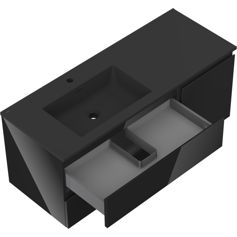 Mexen Orio bathroom cabinet 120 cm with Otis left sink, 2S, 1D, black gloss/black mat - 91A13-12047-3-BBFFF70-W18L71