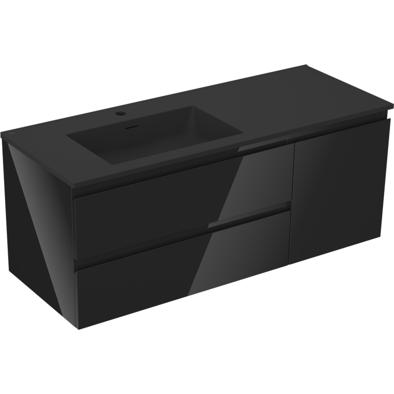 Mexen Orio bathroom cabinet 120 cm with Otis left sink, 2S, 1D, black gloss/black mat - 91A13-12047-3-BBFFF70-W18L71