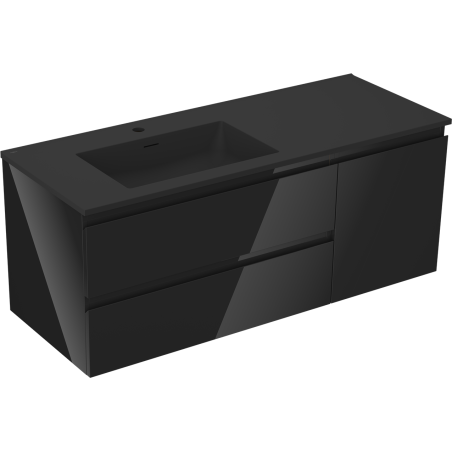 Mexen Orio bathroom cabinet 120 cm with Otis left sink, 2S, 1D, black gloss/black mat - 91A13-12047-3-BBFFF70-W18L71