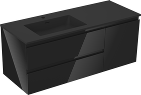 Mexen Orio 120 cm bathroom cabinet with left Otis sink, 2S, 1D, black gloss/black matte - 91A13-12047-3-BBFFF70-W18L71