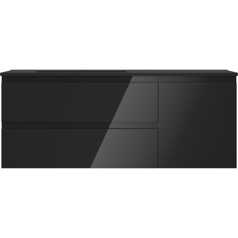 Mexen Orio 120 cm bathroom cabinet with left Otis sink, 2S, 1D, black gloss/black matte - 91A13-12047-3-BBFFF70-W18L71