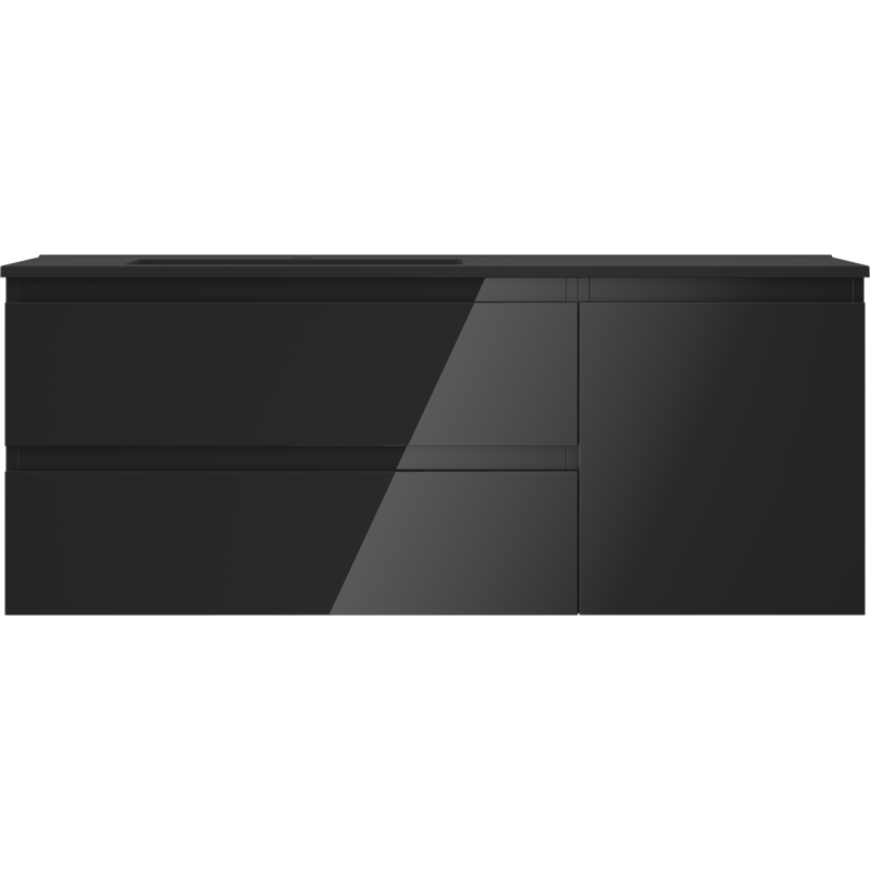 Mexen Orio bathroom cabinet 120 cm with Otis left sink, 2S, 1D, black gloss/black mat - 91A13-12047-3-BBFFF70-W18L71