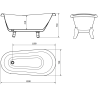 Mexen Retro freestanding bathtub 150 x 73 cm, White, white legs - 53251507300-20