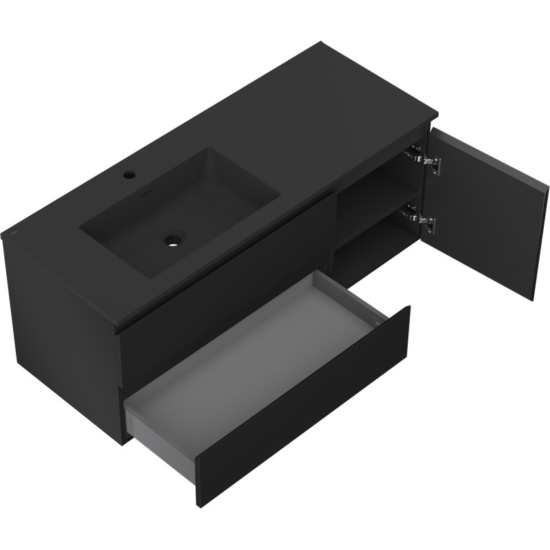 Mexen Orio 120 cm bathroom cabinet with left Otis sink, 2S, 1D, black matte - 91A13-12047-3-BBFFF71-W18L71