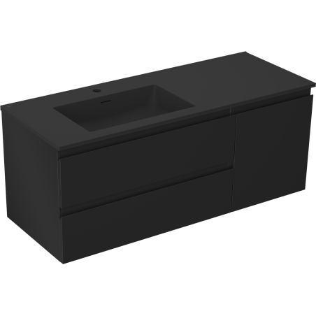Mexen Orio bathroom cabinet 120 cm with left Otis sink, 2S, 1D, black matte - 91A13-12047-3-BBFFF71-W18L71