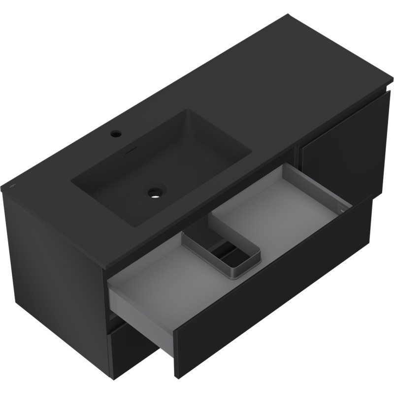 Mexen Orio 120 cm bathroom cabinet with left Otis sink, 2S, 1D, black matte - 91A13-12047-3-BBFFF71-W18L71