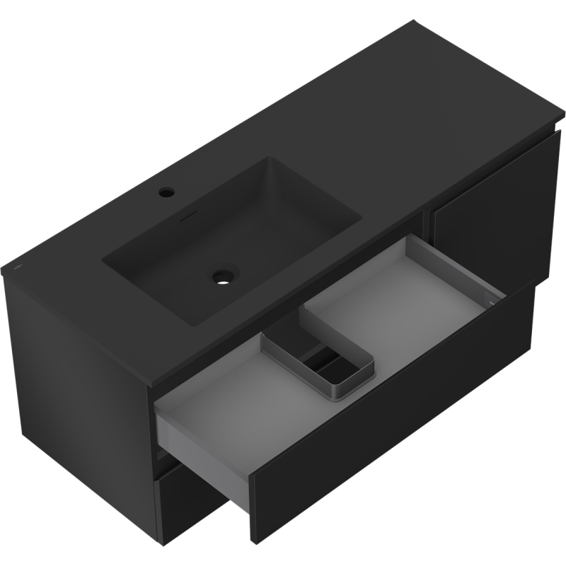 Mexen Orio bathroom cabinet 120 cm with left Otis sink, 2S, 1D, black matte - 91A13-12047-3-BBFFF71-W18L71