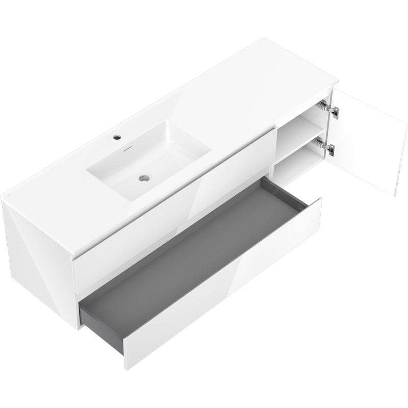 Mexen Orio bathroom cabinet 160 cm with left Otis sink, 2S, 1D, high-gloss white - 91A13-16047-3-BBFFF00-W18L00