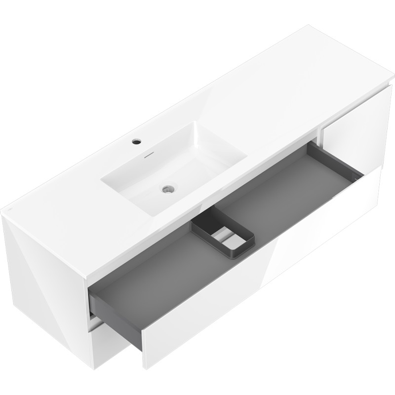 Mexen Orio bathroom cabinet 160 cm with left Otis sink, 2S, 1D, high-gloss white - 91A13-16047-3-BBFFF00-W18L00