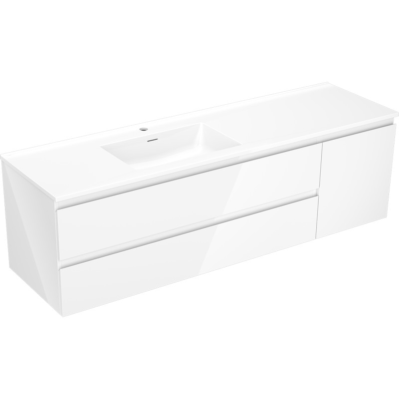 Mexen Orio bathroom cabinet 160 cm with left Otis sink, 2S, 1D, high-gloss white - 91A13-16047-3-BBFFF00-W18L00