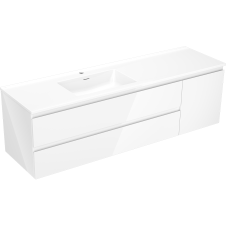 Mexen Orio bathroom cabinet 160 cm with left Otis sink, 2S, 1D, white gloss - 91A13-16047-3-BBFFF00-W18L00